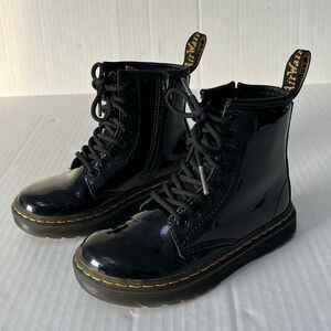 Dr. Martens Zavala J Combat Boots Patent Leather Zip Closure Unisex Kids Size 11